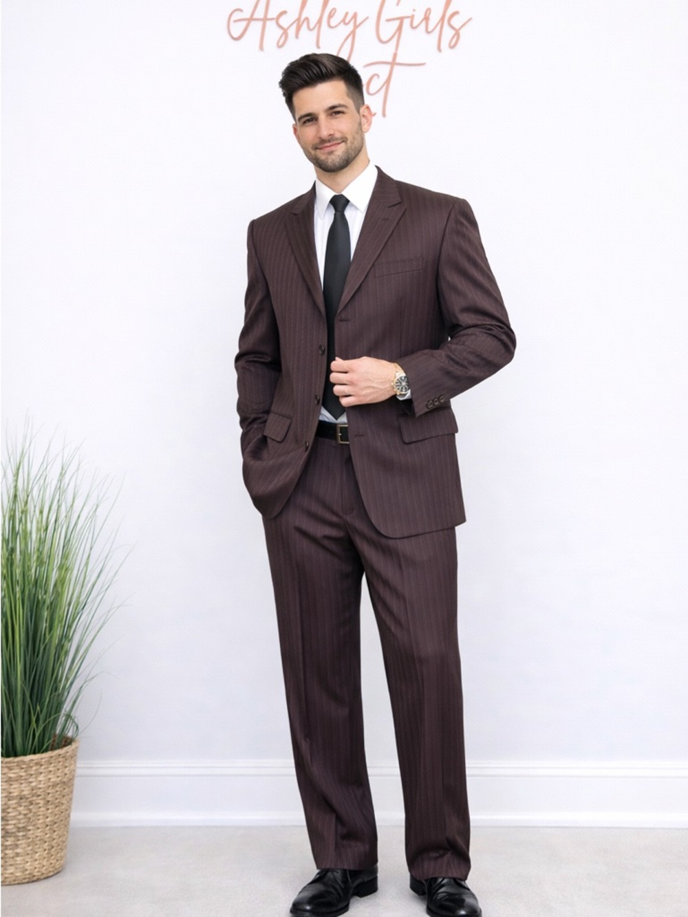 Retro Modern Dresswear Chocolate Brown Pinstripe Suit Set